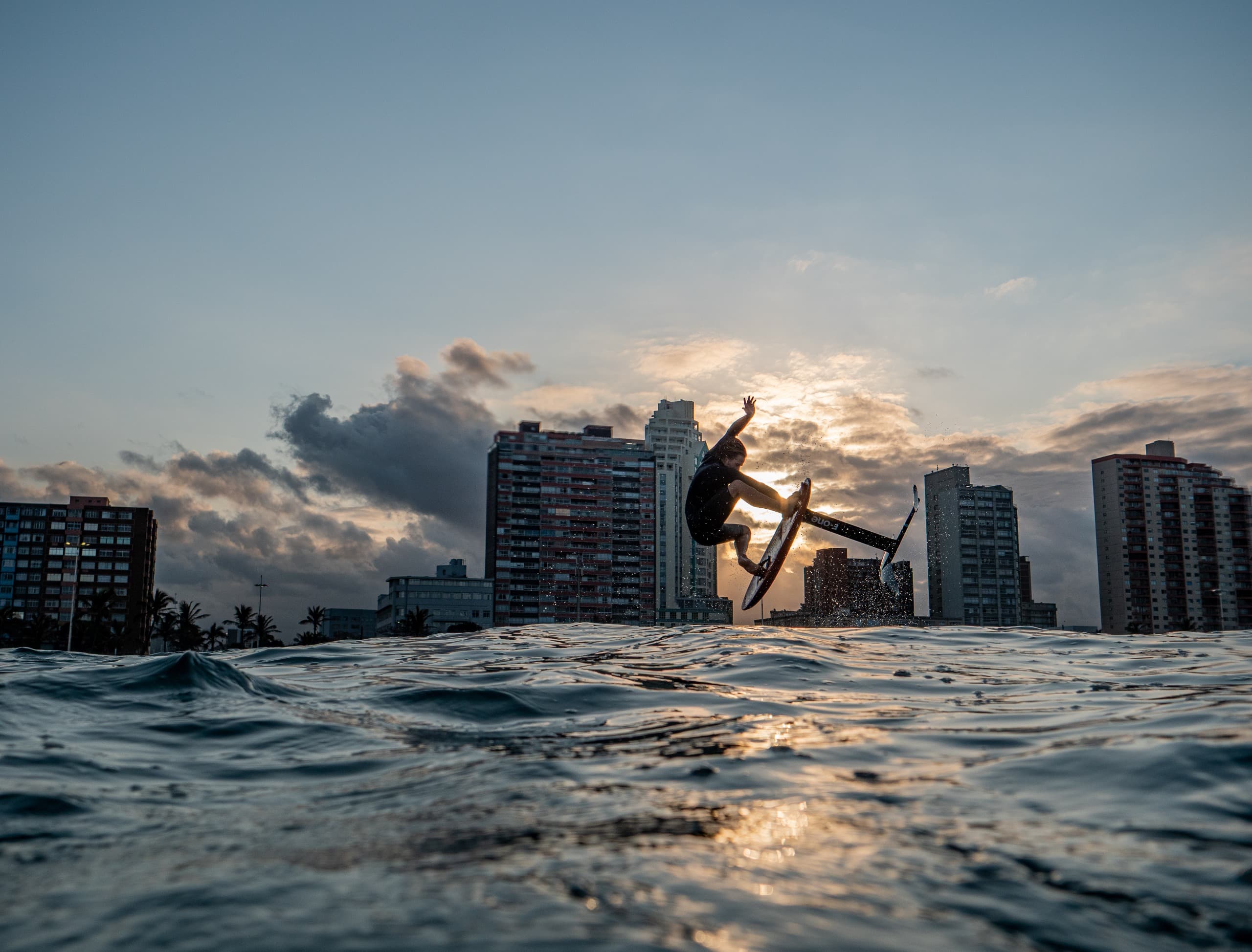 Foil rider at sunset